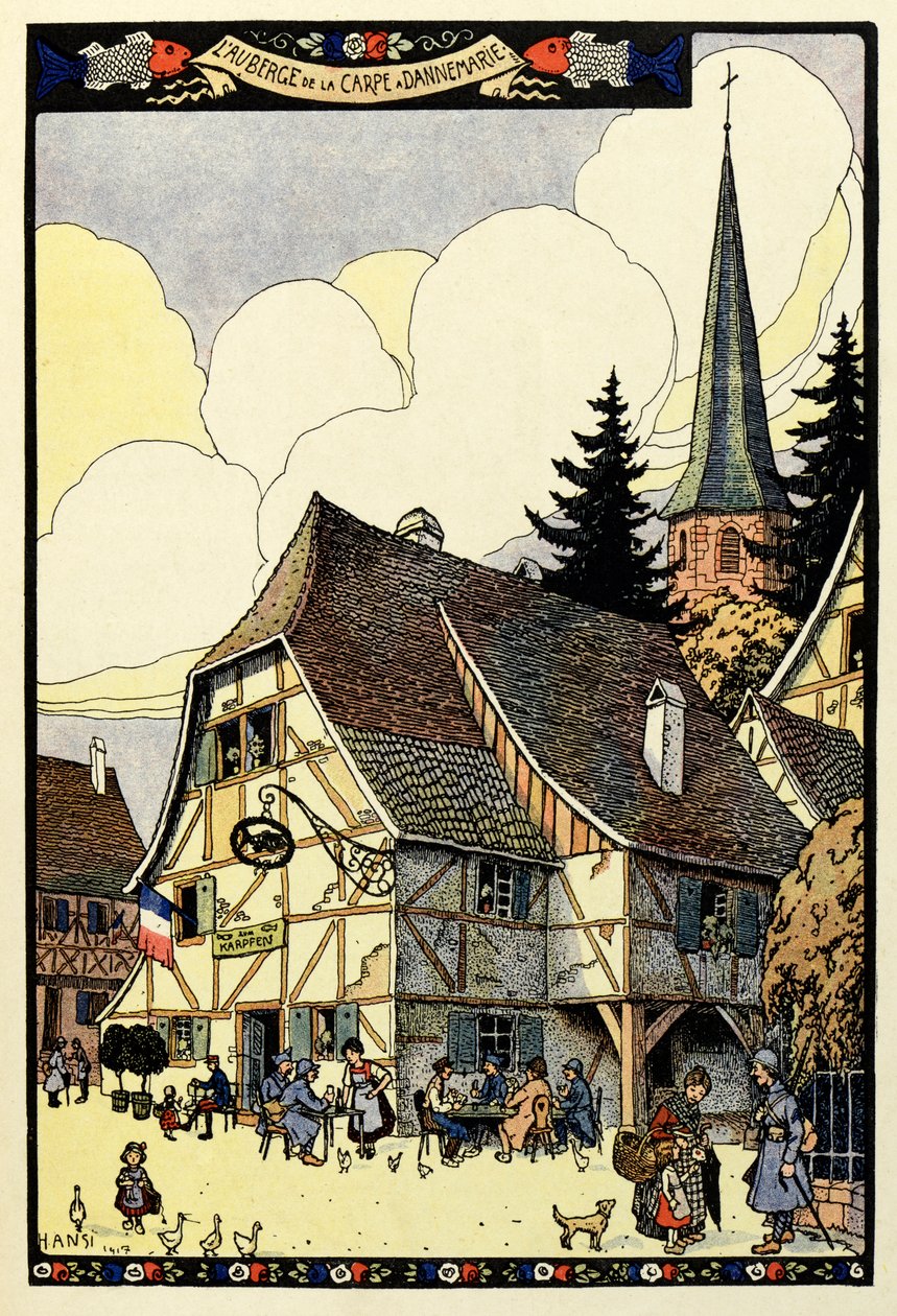 Trefarget paradis ; Auberge de la carp i Dannemarie 1917 av Jean Jacques (1873 1951) Waltz