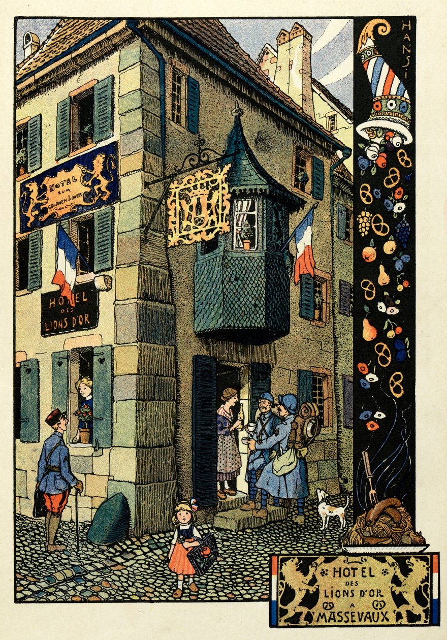 Trefarget paradis ; Hotel des lions d'or i Massevaux 1918; av Jean Jacques (1873 1951) Waltz