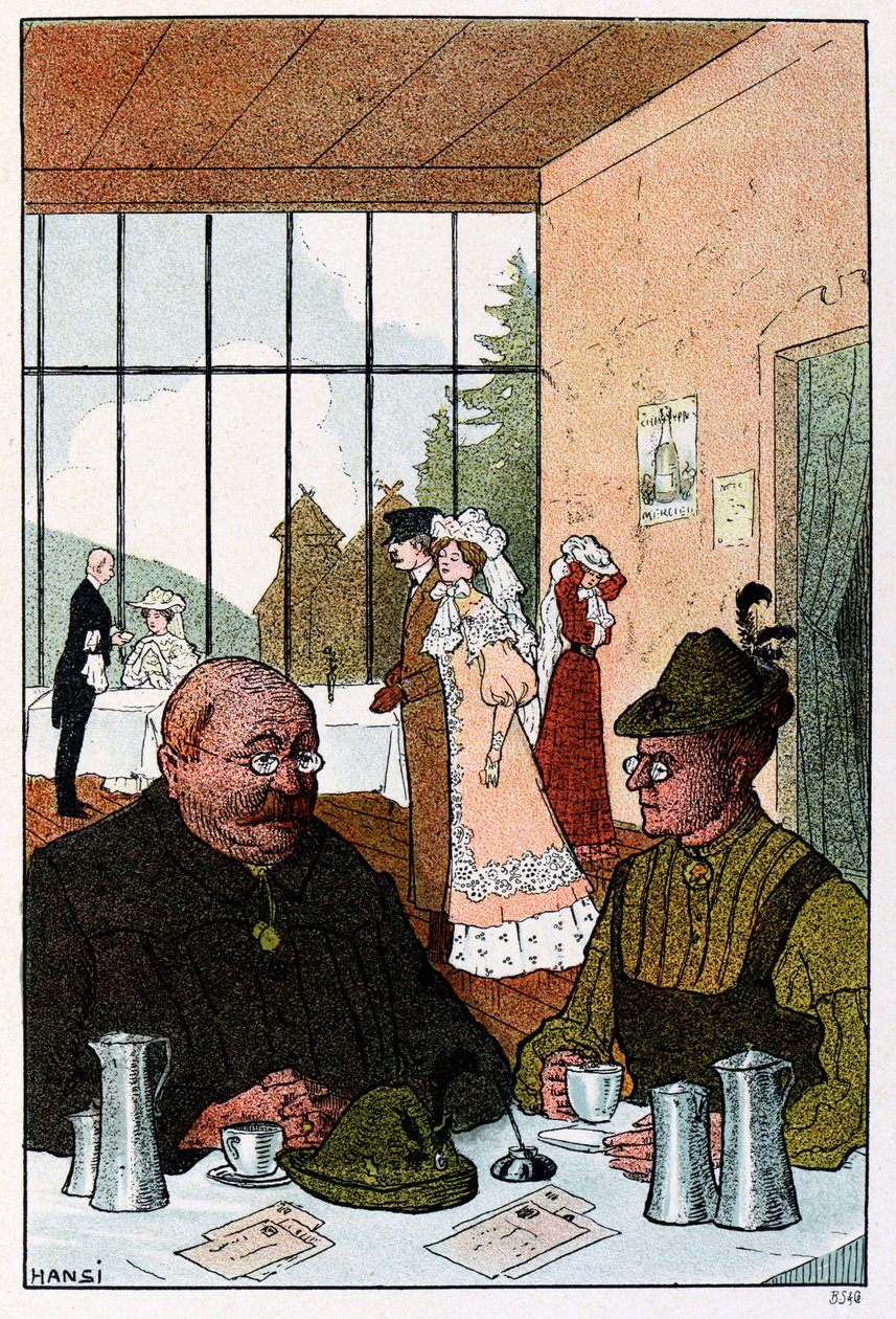 Vogesen Bilder (bilder av Vogesene) ; På Hotel de la Schucht 'Hvor djevelen kunne gutten ha gjettet at vi er tyske' av Jean Jacques (1873 1951) Waltz