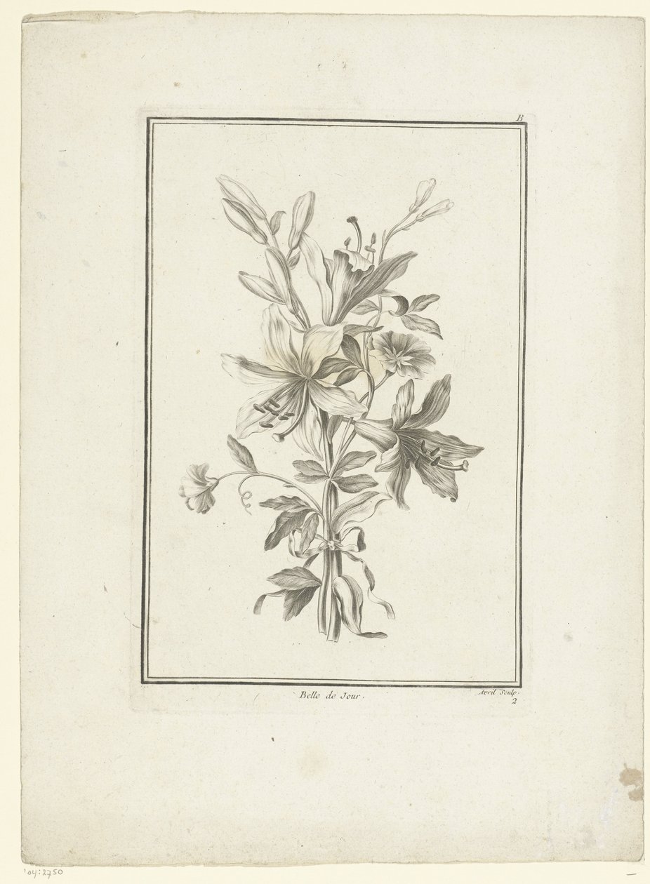 Bukett med lilje Belle de Jour (tittel på objekt) IIe Cahier de Bouquets (serietittel) av Jean Jacques Avril (I)