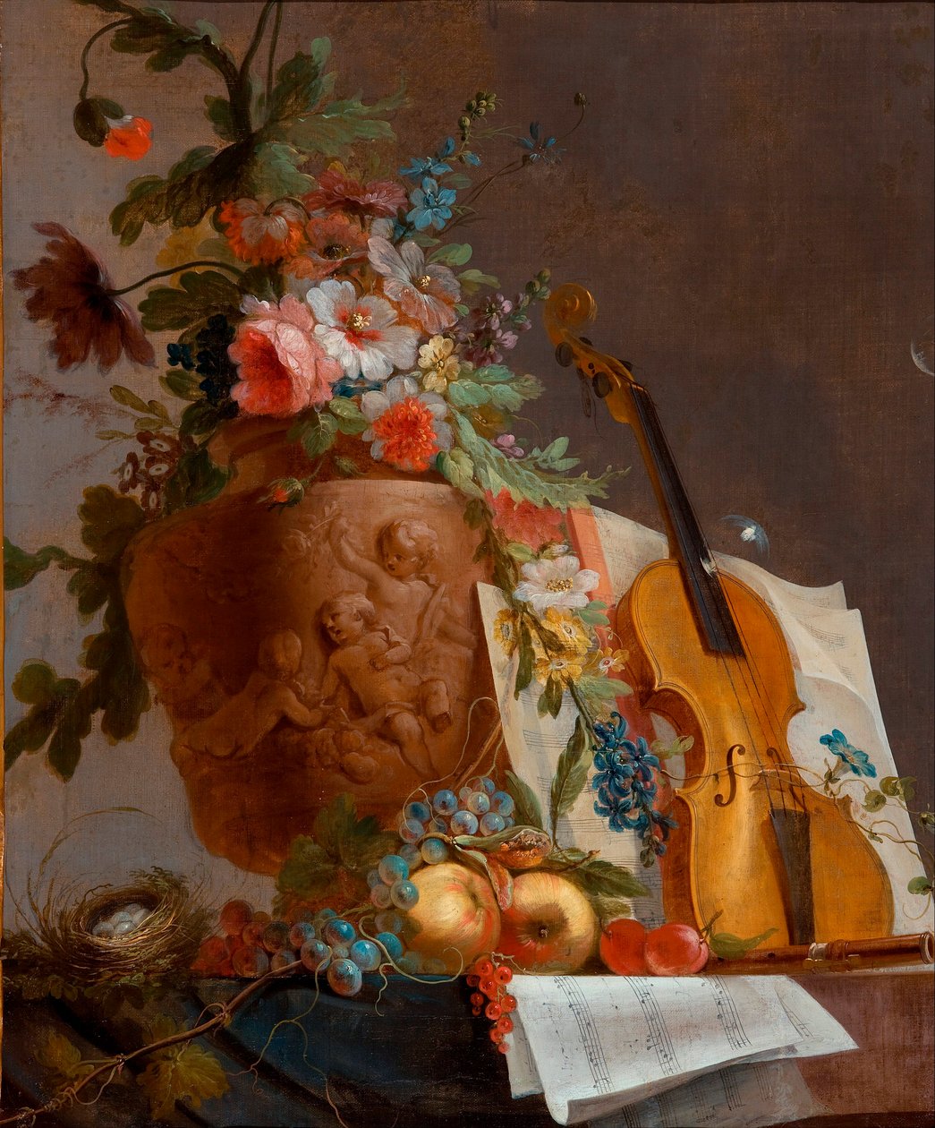 "Still life with flowers and a fiolin" Maleri av Jean-Jacques Bachelier (1724-1806) ca. 1750 - Olje på lerret - 88,9x73,5 - Art Gallery of South Australia av Jean Jacques Bachelier