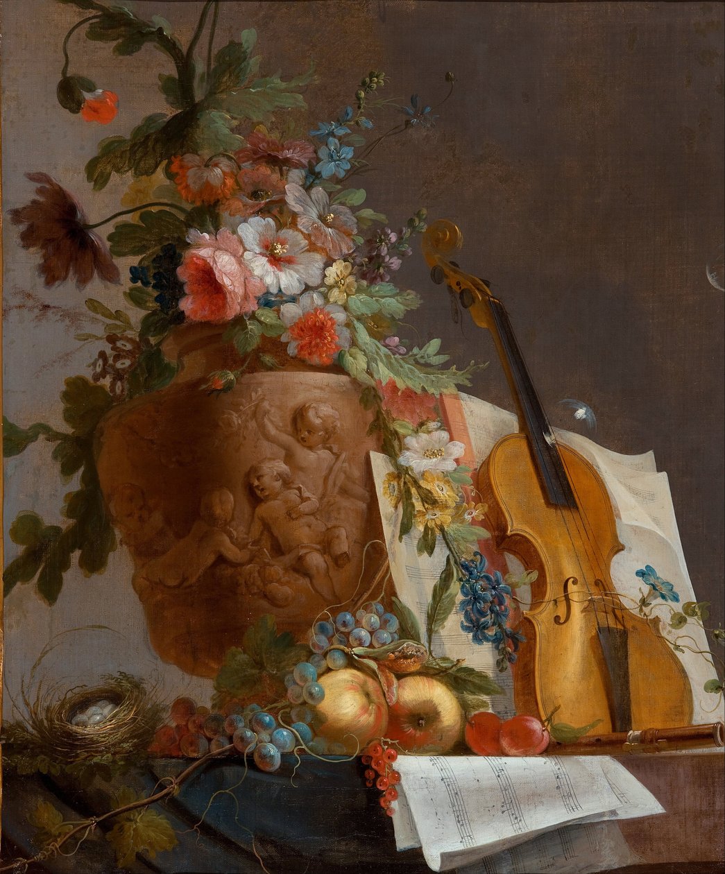 Stilleben med blomster og fiolin, ca. 1750 av Jean Jacques Bachelier