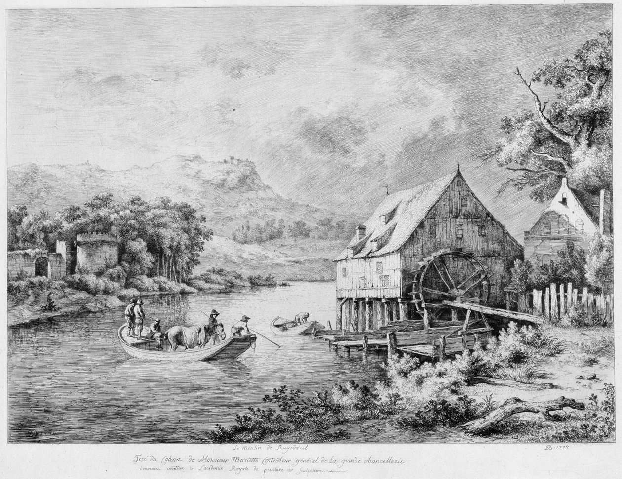 En mølle ved bredden av elven', 1774. av Jean Jacques Boissieu de