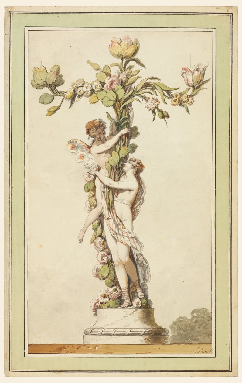 Design for en porselenslysestake av Jean Jacques Francois Le Barbier
