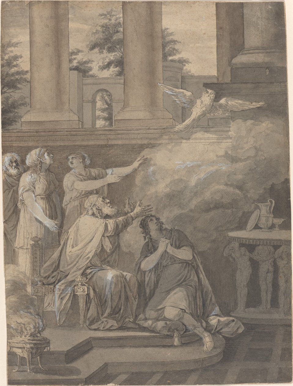 Pallas Athene i form av en fugl som forlater Nestor og Telemachus av Jean Jacques François Le Barbier I