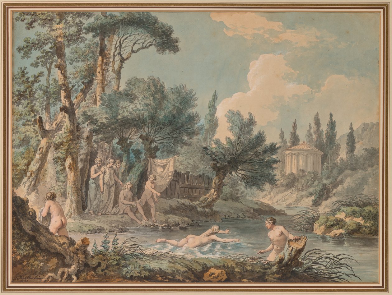 Nakenbilder i et landskap av Jean Jacques François Lebarbier, called Le Barbier L’Aîné
