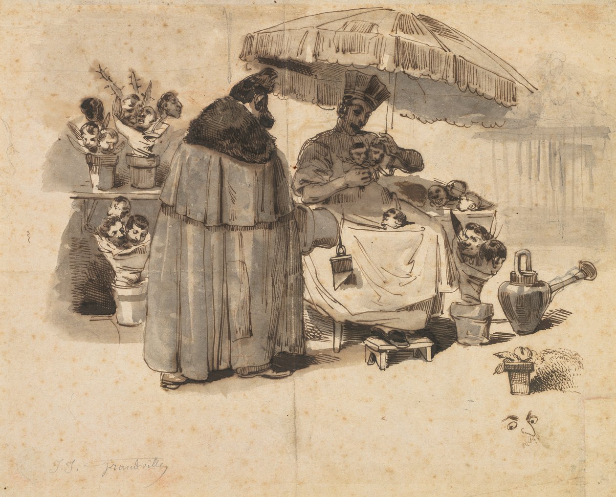 Studie for "Au Bouquet de persil," (En bukett persille) av Jean Jacques Grandville