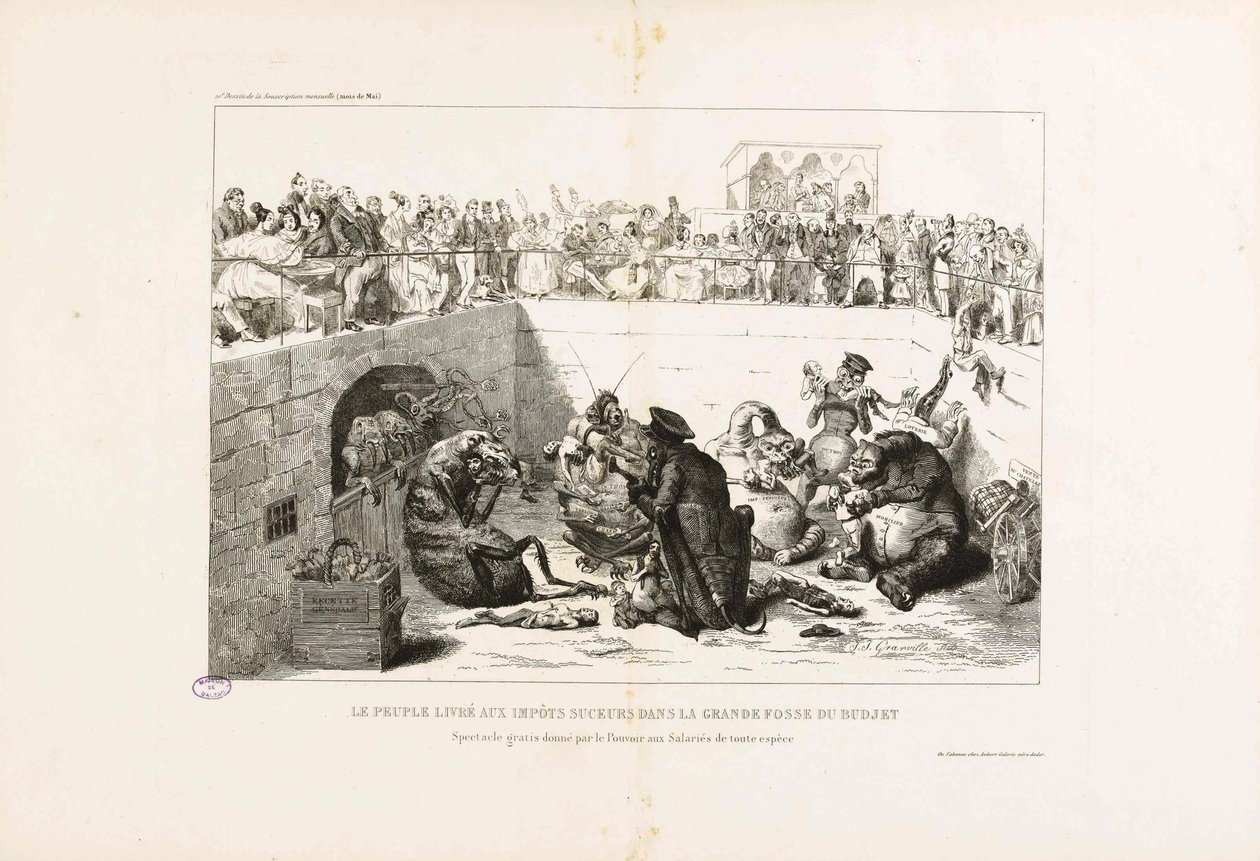 Folket levert til vampyrskattene. Fra La Caricature, 1833. av Jean Jacques Grandville