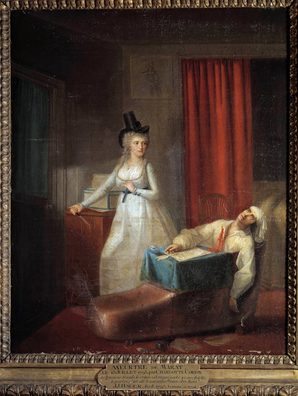 Charlotte Corday-attentatet Jean Paul Marat (1743-1793) 13. juli av Jean Jacques Hauer