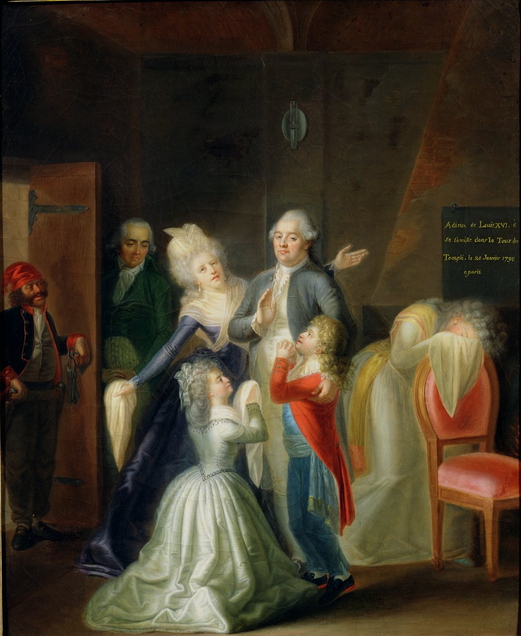 Farvel til Louis XVI av hans familie i tempelet, 20. januar 1793 av Jean Jacques Hauer
