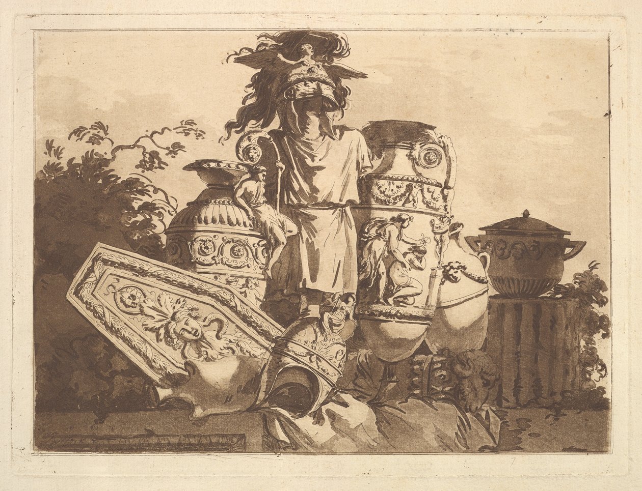 Komposisjon med antikviteter, fra Recueil de Compositions par Lagrenée Le Jeune Colle..., 1782-84. av Jean Jacques Lagrenee