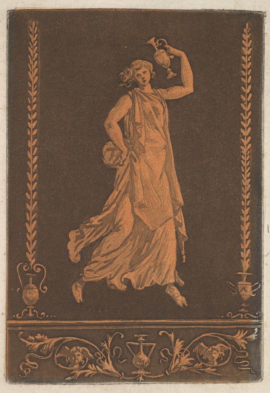 Ung drapert kvinne, som går fra venstre til høyre, bærer en Young drapert... metallvase, ca. 1784. av Jean Jacques Lagrenee
