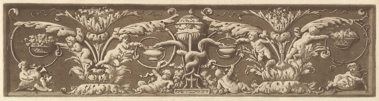 Prydfrise med putti og sammenflettede slanger, fra Recueil de Différentes Compositi..., 1784. av Jean Jacques Lagrenee