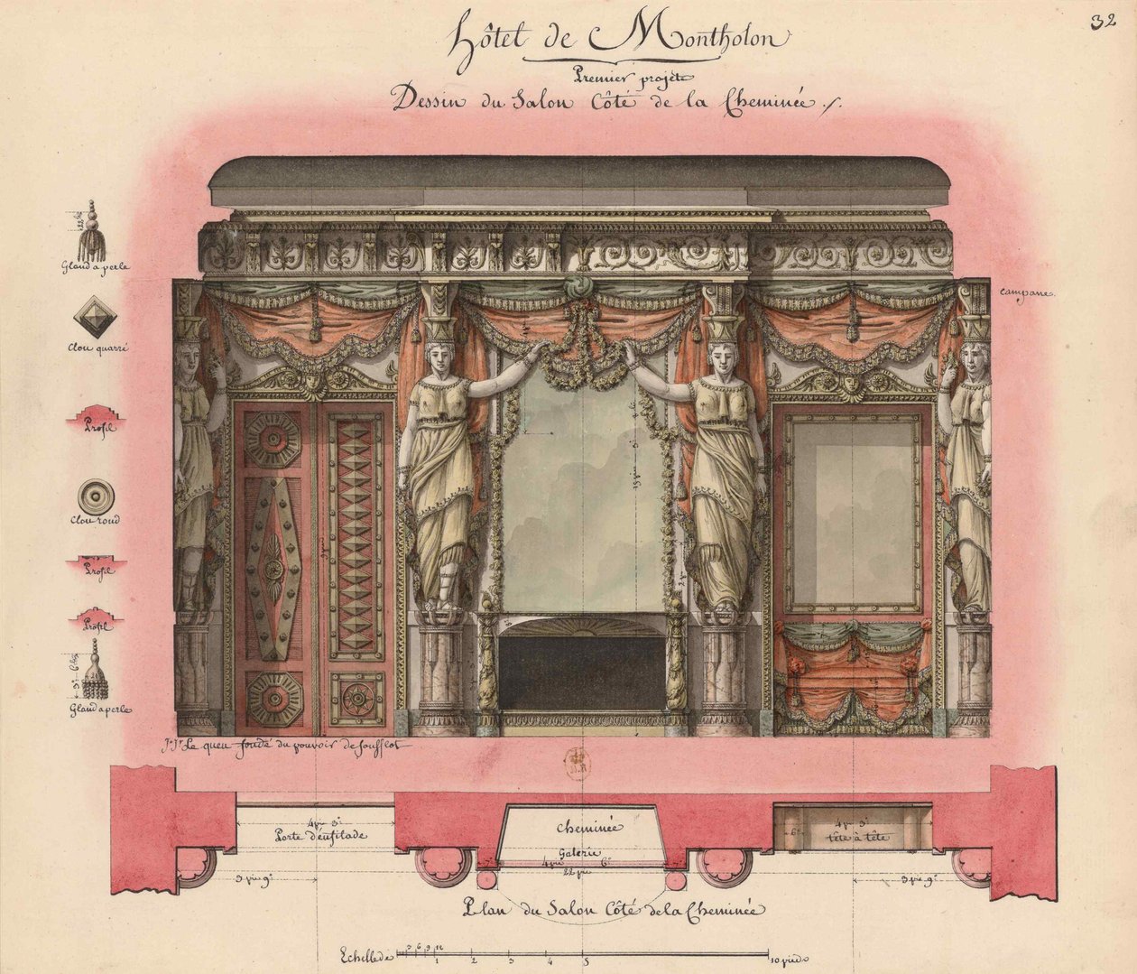 Hotel Montholon. Salongprosjekt, 1786. av Jean Jacques Lequeu