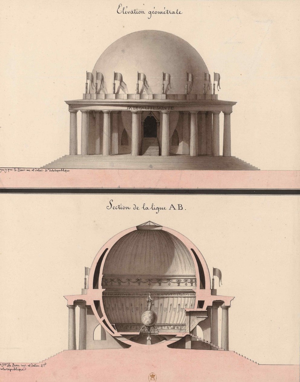Heving av et tempel til likhet, for filosofens hage. av Jean Jacques Lequeu