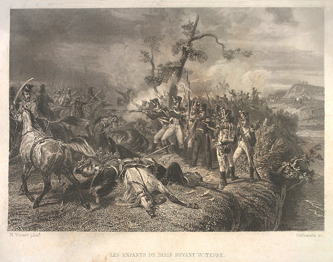 Kamp mellom russiske tropper og fransk kavaleri nær Ostrovno 25.–26. juli 1812 av Jean Jacques Outhwaite