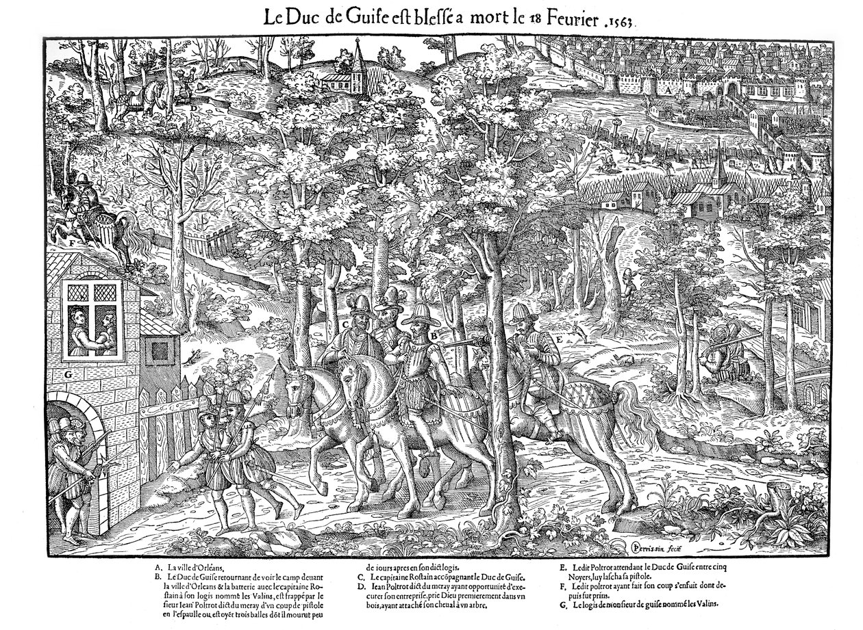 Mordet på Francois de Lorraine, Duc de Guise, franske religionskriger, 18. februar 1563 1570. av Jean Jacques Perrissin