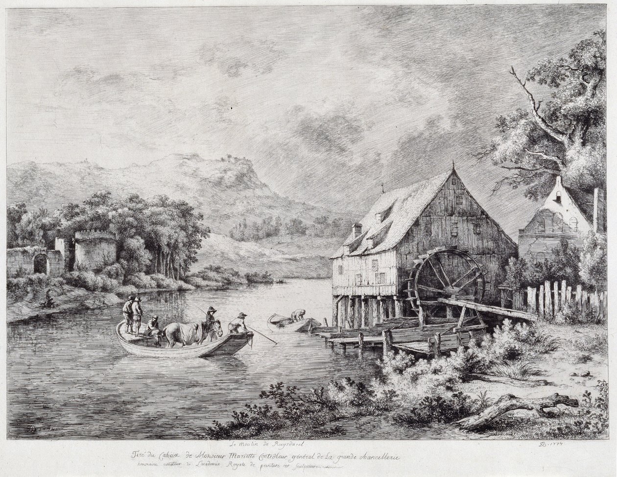 En mølle ved bredden av elven, 1774 av Jean Jacques de Boissieu