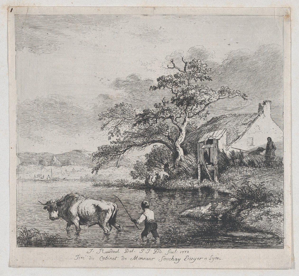 Herdsman and Bull, etter Ruisdael, 1772. av Jean Jacques de Boissieu