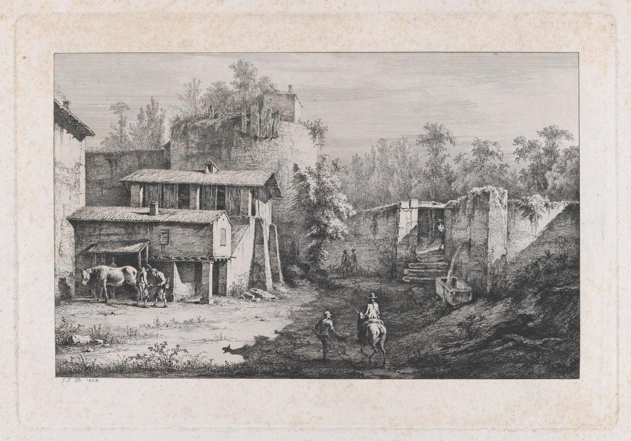 Landskap med hovslager, utsikt over Terrebasse, Frankrike, 1808. av Jean Jacques de Boissieu