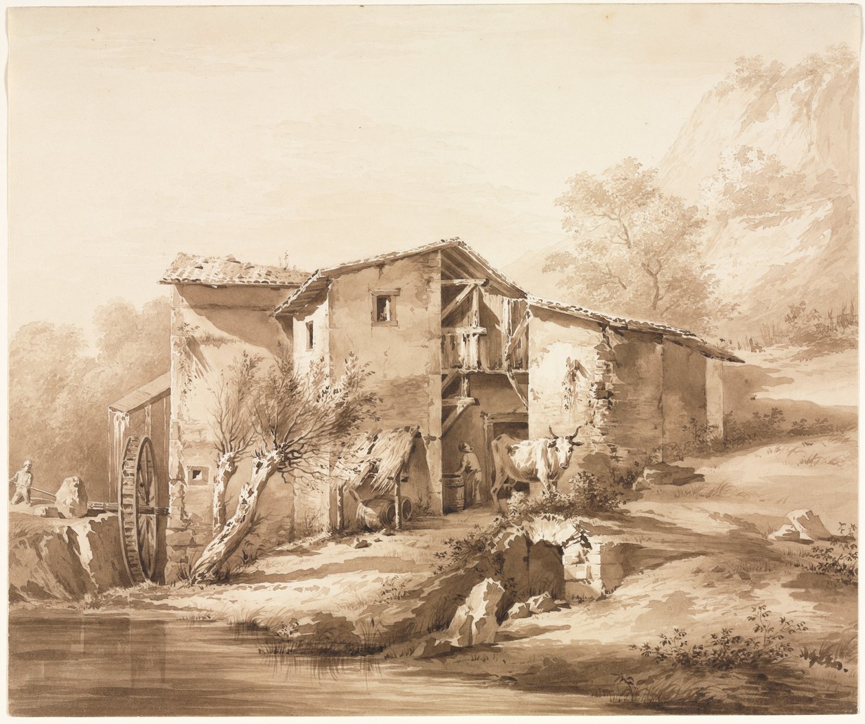 Landskap med vannmølle, ca 1790. av Jean Jacques de Boissieu