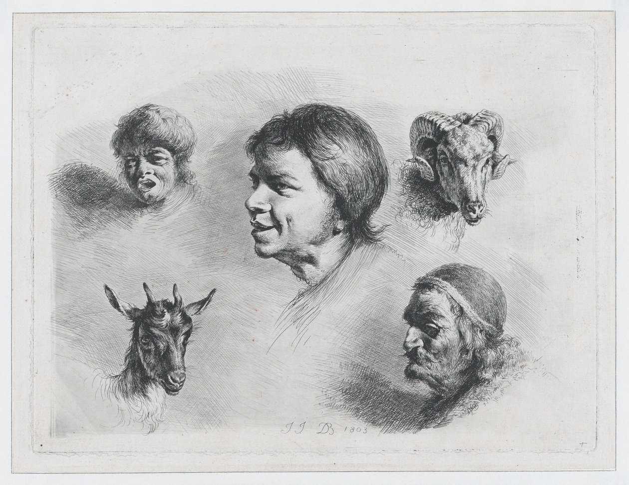 Studie av fem hoder, 1803. av Jean Jacques de Boissieu