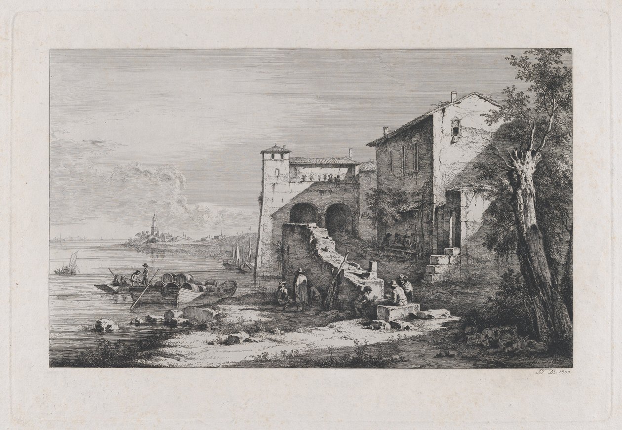Utsikt over det gamle tollhuset i Roma, 1807. av Jean Jacques de Boissieu