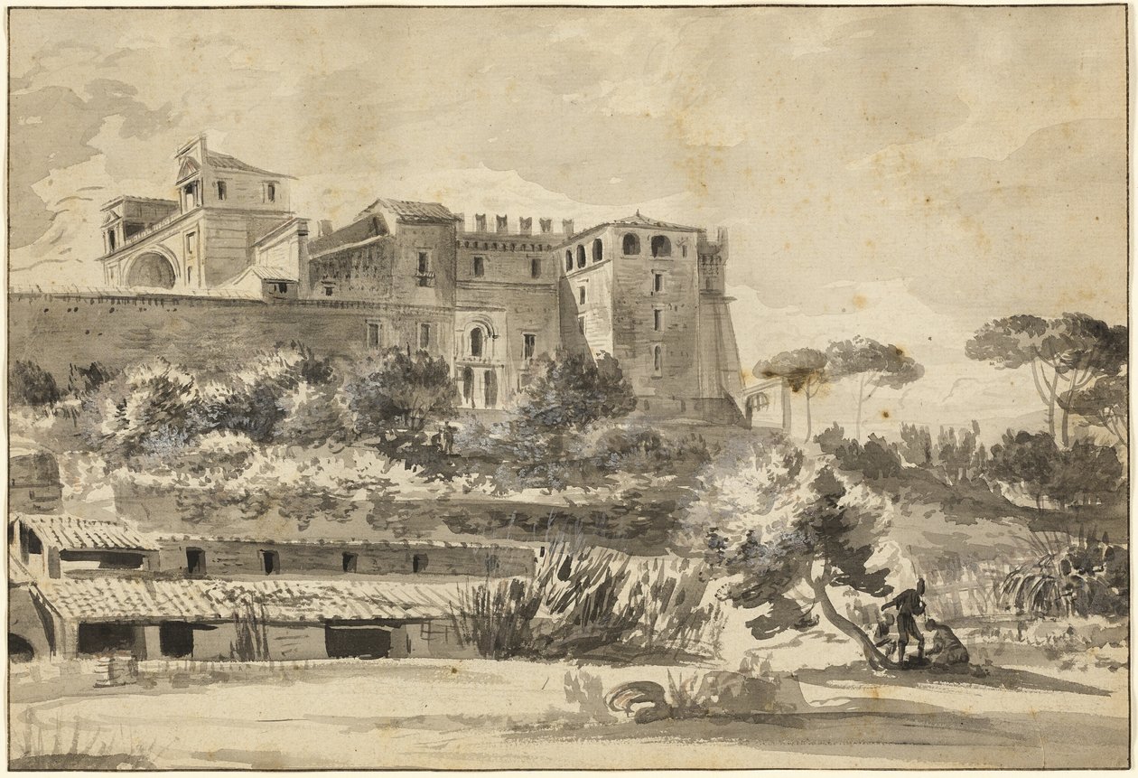 Utsikt over en italiensk villa og hager (Vatikanets Belvedere) av Jean Jacques de Boissieu