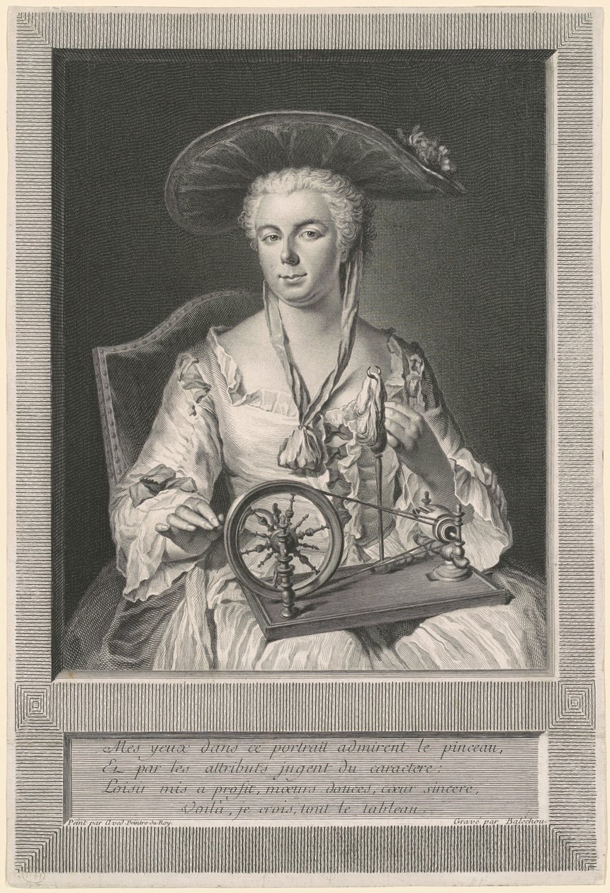 Madame Arlon Spinning Silke av Jean Joseph Balechou, after Jacques Andre Joseph Camelot Aved