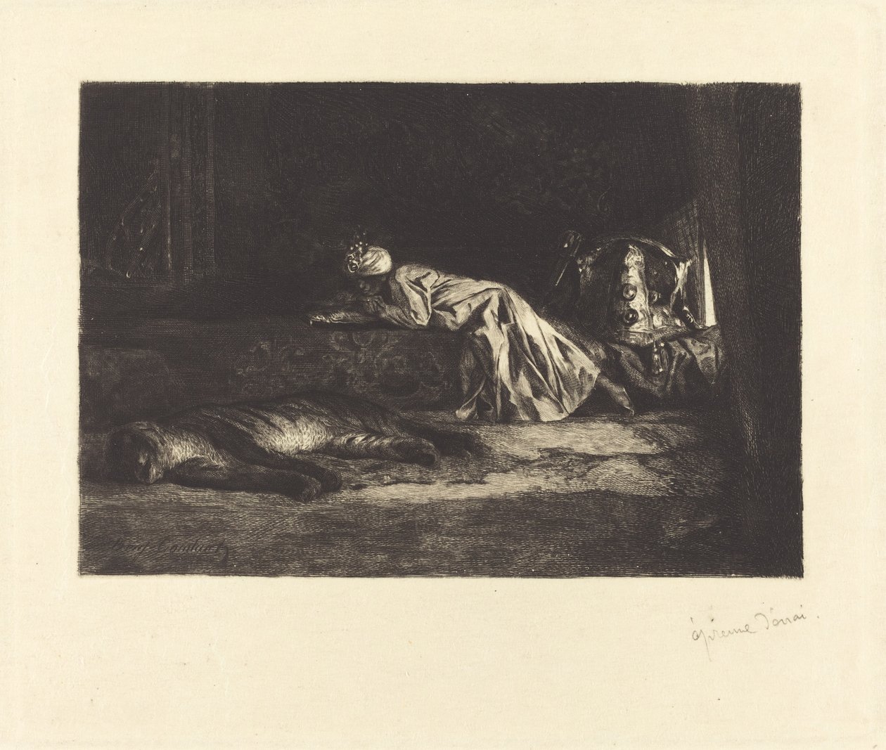 Orientalsk interiør med sovende tiger av Jean Joseph Benjamin Constant