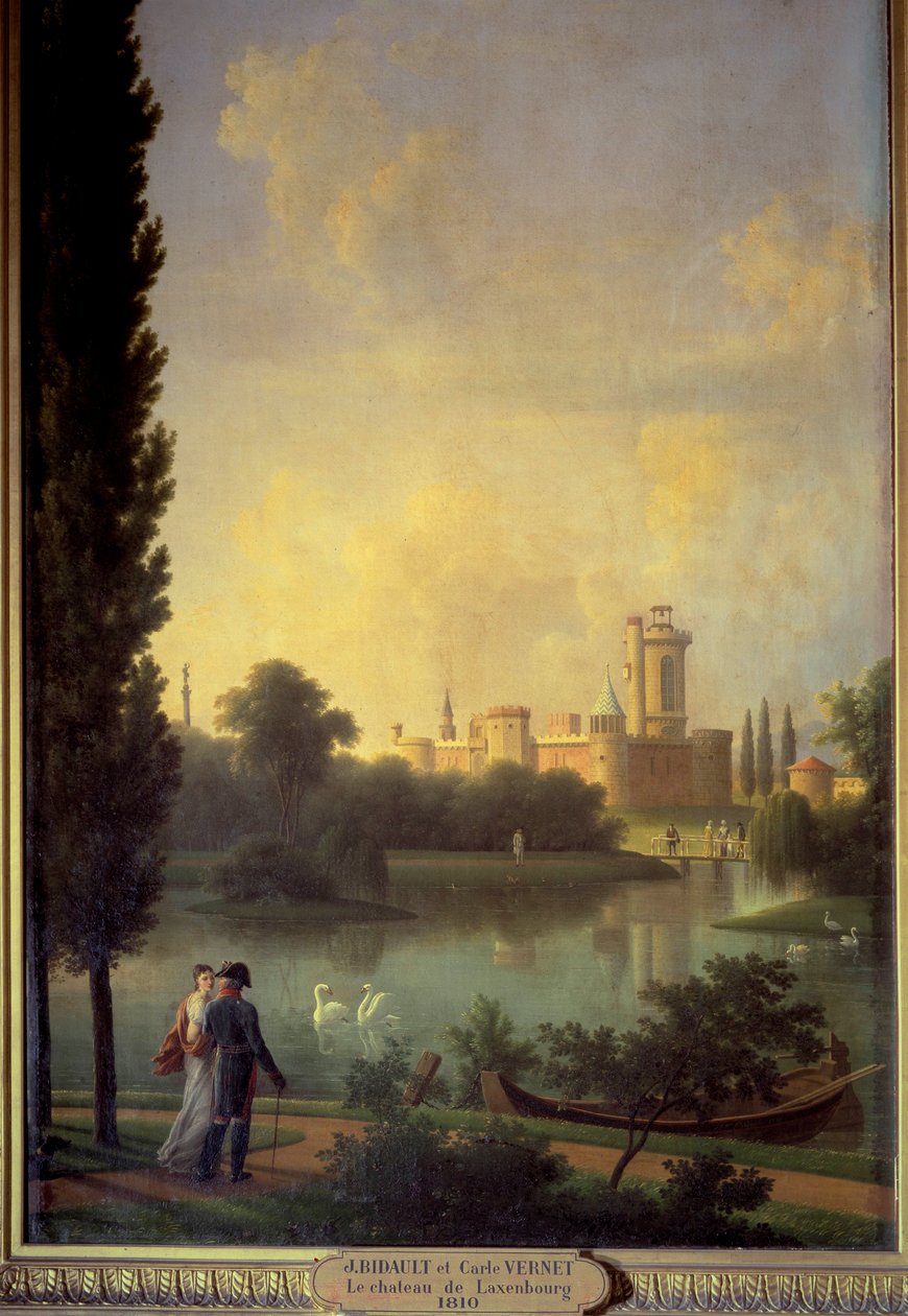Slottet i Laxembourg (Østerrike), i forgrunnen keiseren av Østerrike og erkedamen Marie Louise. Maleri av Joseph Bidault (1758–1846) av Jean Joseph Bidault