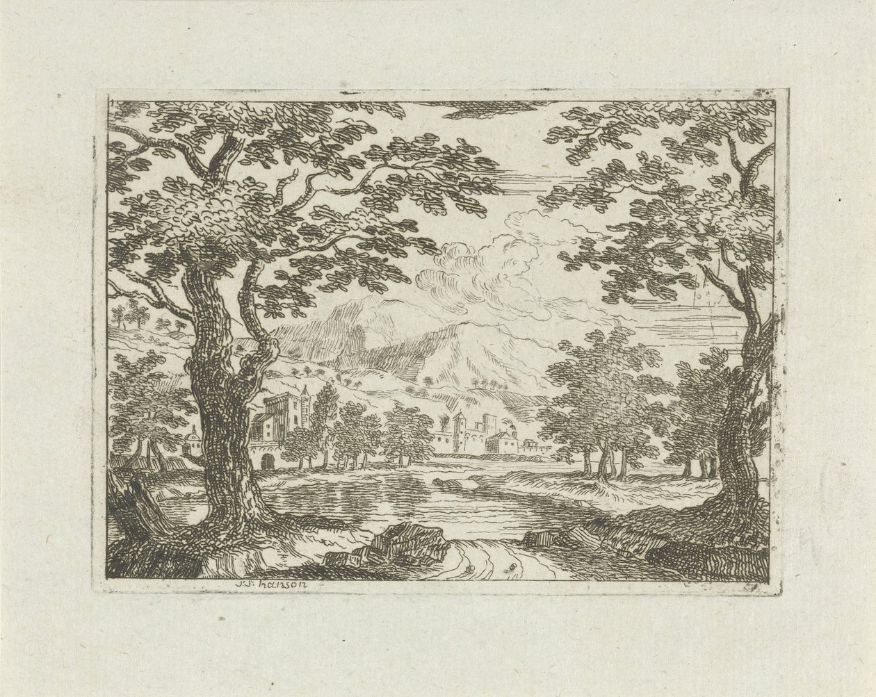 Landsby ved elvebredden av Jean Joseph Hanson