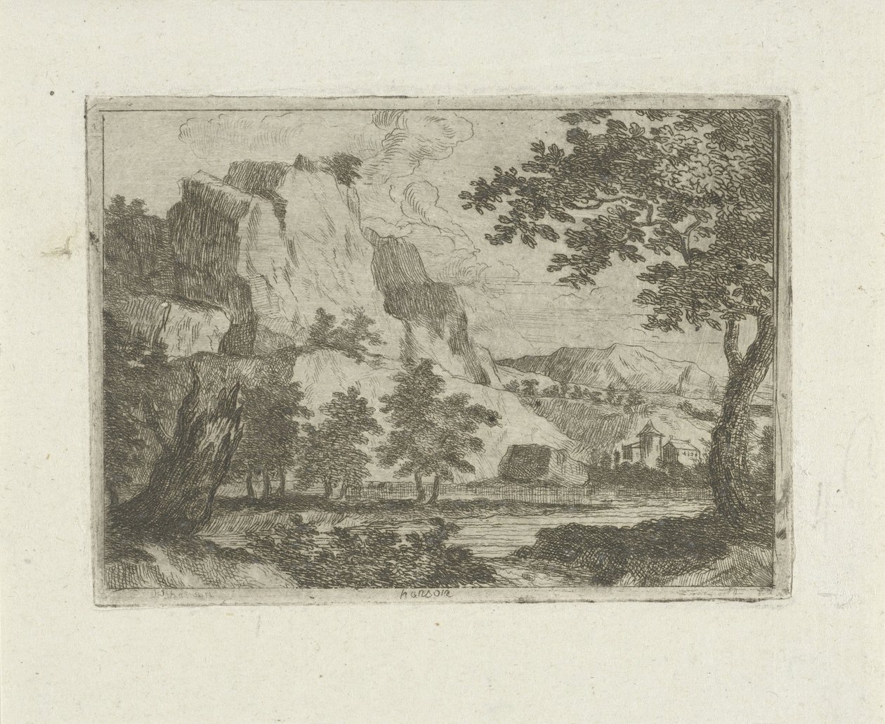 Stein i et elvelandskap av Jean Joseph Hanson