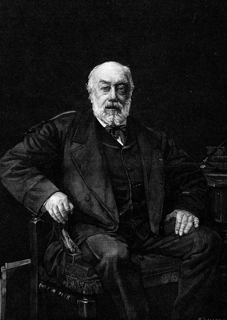 Portrett av Gustave Nadaud (1820-1893), fransk sanger. Gravering etter maleriet av Jean Joseph Weerts (1849-1927). I "" The Illustrous World"" nr. 1252 av 26. mars 1881. av Jean Joseph Weerts