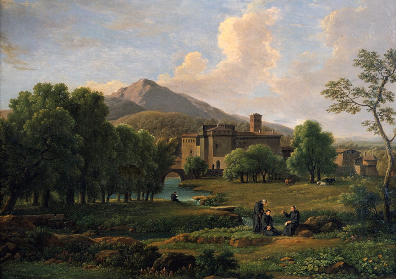 Utsikt over klosteret Grotta Ferrata, nær Roma, 1844 av Jean Joseph Xavier Bidauld