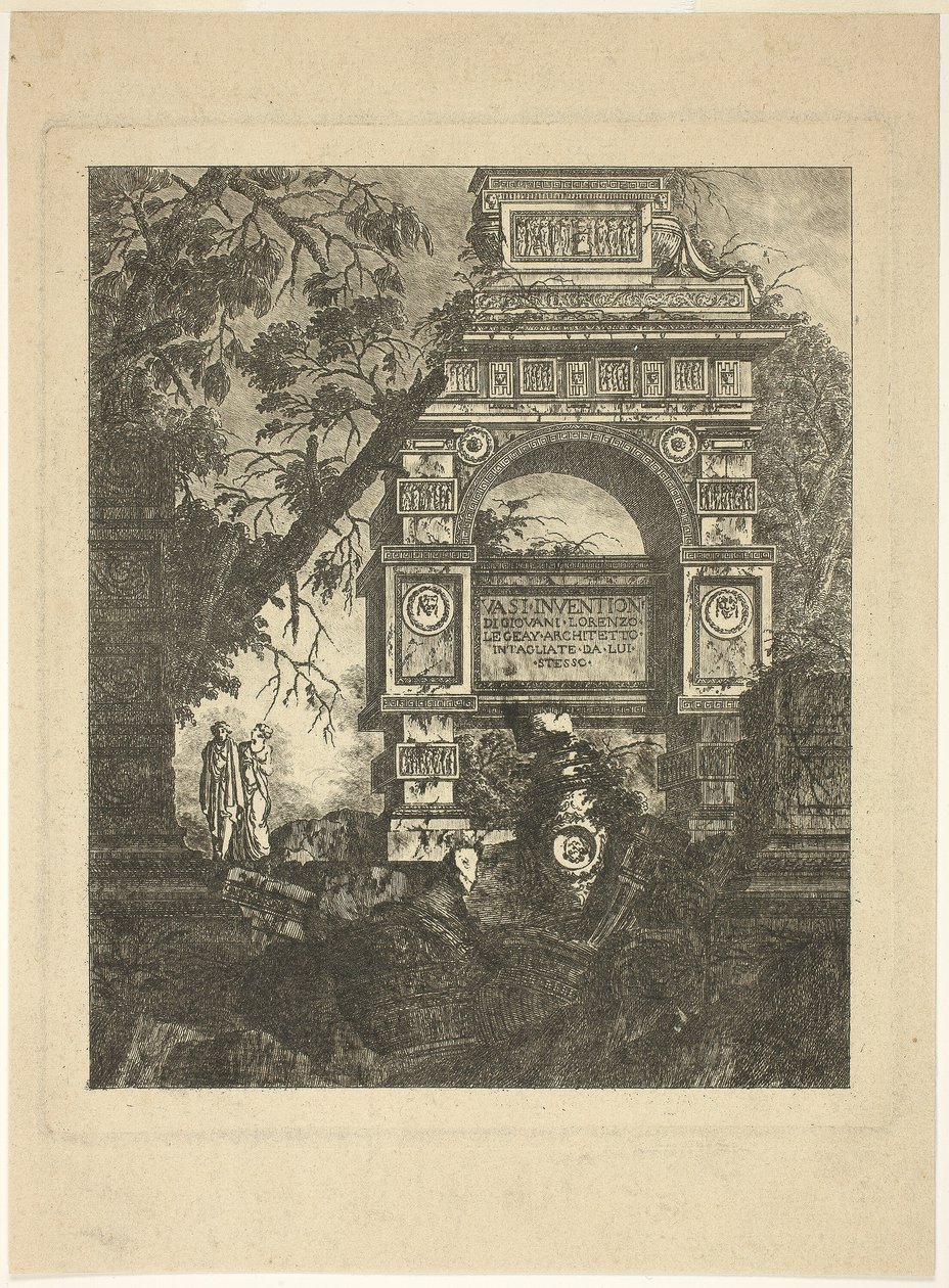 Frontispice, plate en fra Vasi Invention av Jean Laurent Legeay