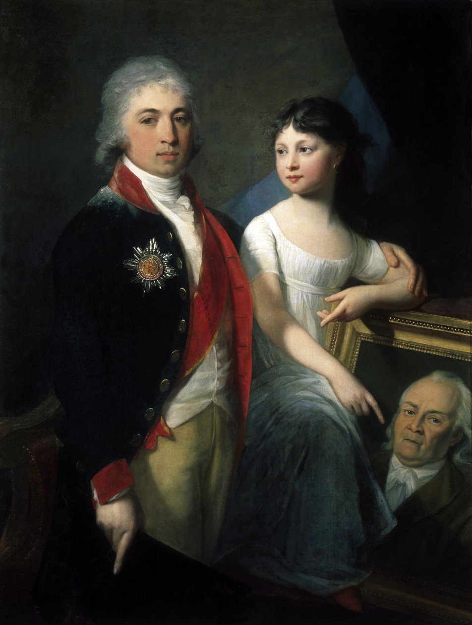 Portrett av forfatteren og statsmannen Ivan M. Muravyev-Apostol med datter (Portrett av forfatteren og statsmannen Ivan M. Muravyev-Apostol med datteren) - Maleri av Jean Laurent Monnier (1743 eller 1746- 1808), olje på lerret av Jean Laurent Monnier