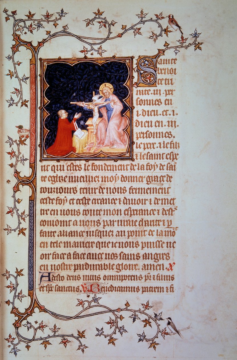 Duke John I of Berry (1340-1416) før Holy Trinity Miniature hentet fra manuskriptet (ms. lat. 18014) "The Little Hours of John of Berry"" belyst av John the Black, ca. 1375. Paris, B.N. av Jean Le and workshop (attr. to) Noir
