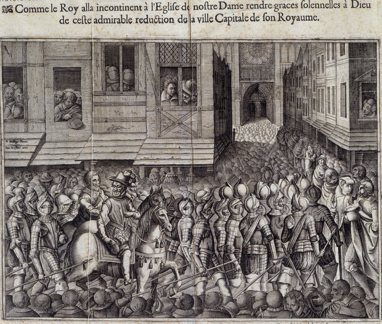 Inngang til Henry IV (1553 - 1610) i Paris 22. mars 1594 og dra til Cathedrale de Notre Dame for å delta på messe - Gravering av Jean Lecler, etter Bollery, Musee de Notre Dame de Paris av Jean Leclerc