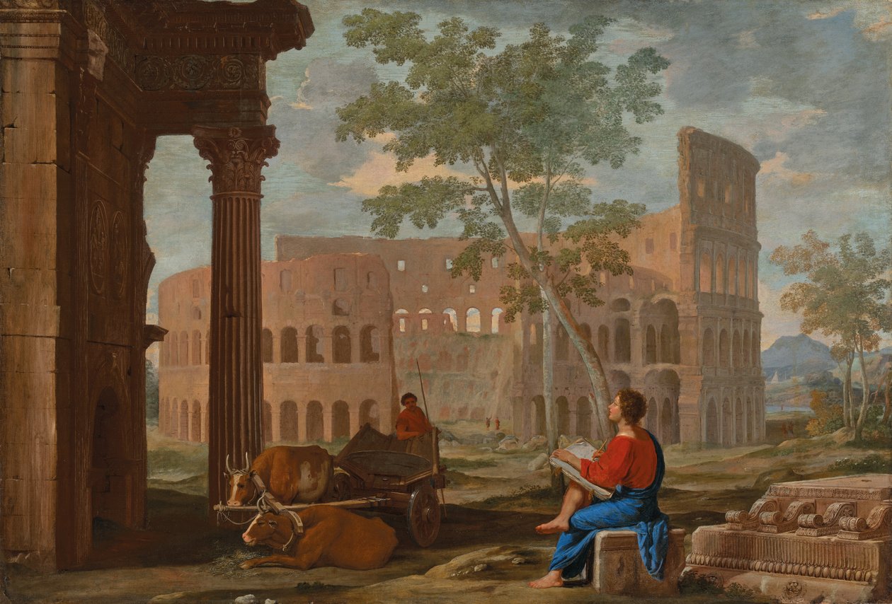 Colosseum, med en kunstnerskisse (olje på lerret) av Jean Lemaire