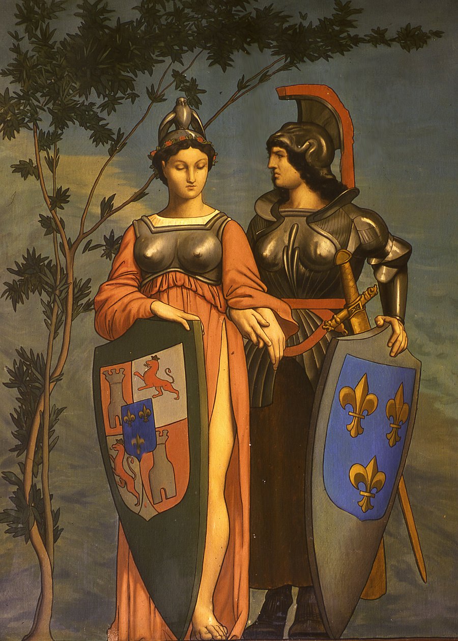 Allegori om Pyreneene-traktaten i 1659 mellom Frankrike og Spania (olje på lerret) av Jean Leon Gerome