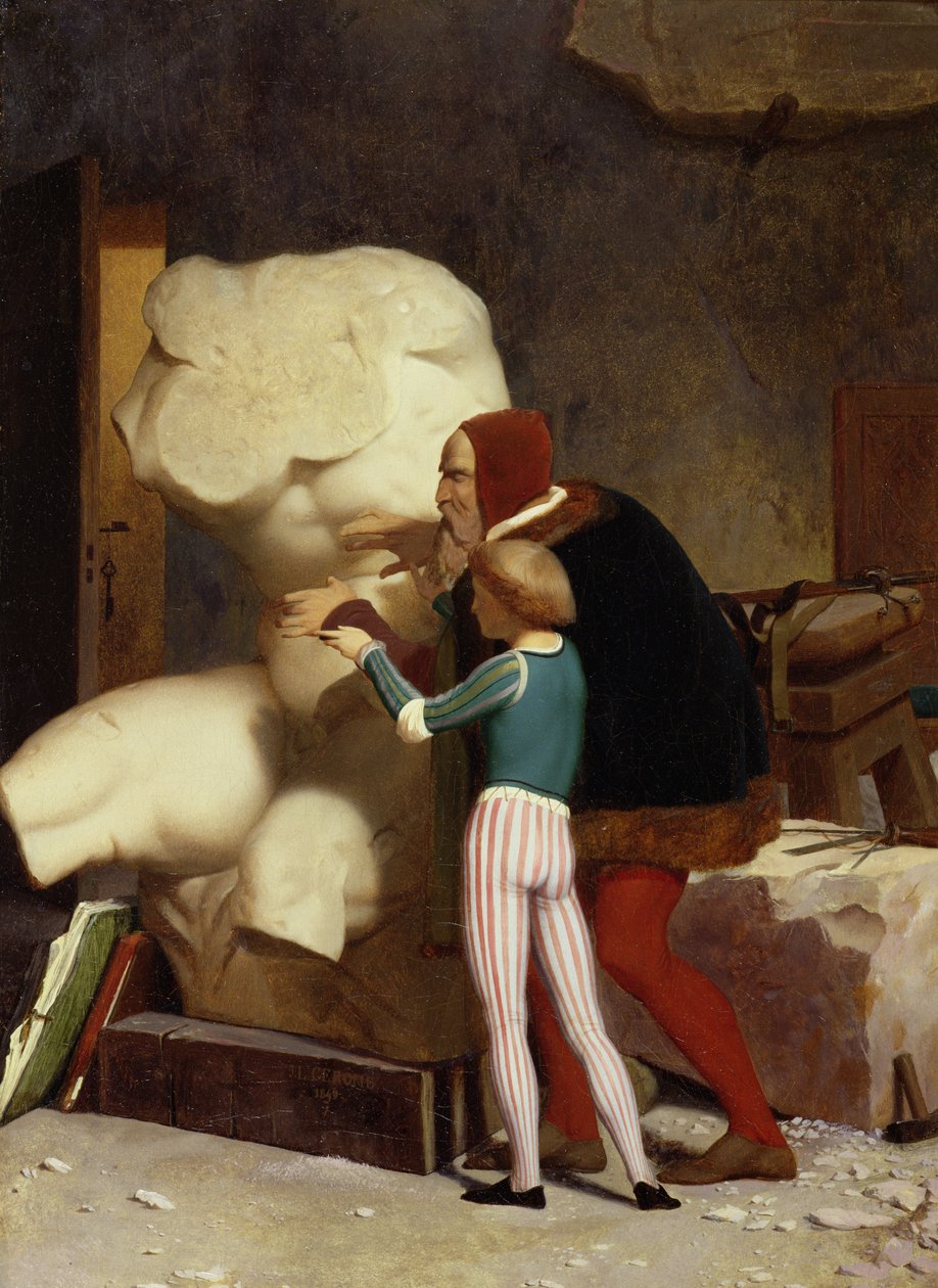Michelangelo (1475–1564) Viser en student Belvedere Torso, 1849 av Jean Leon Gerome