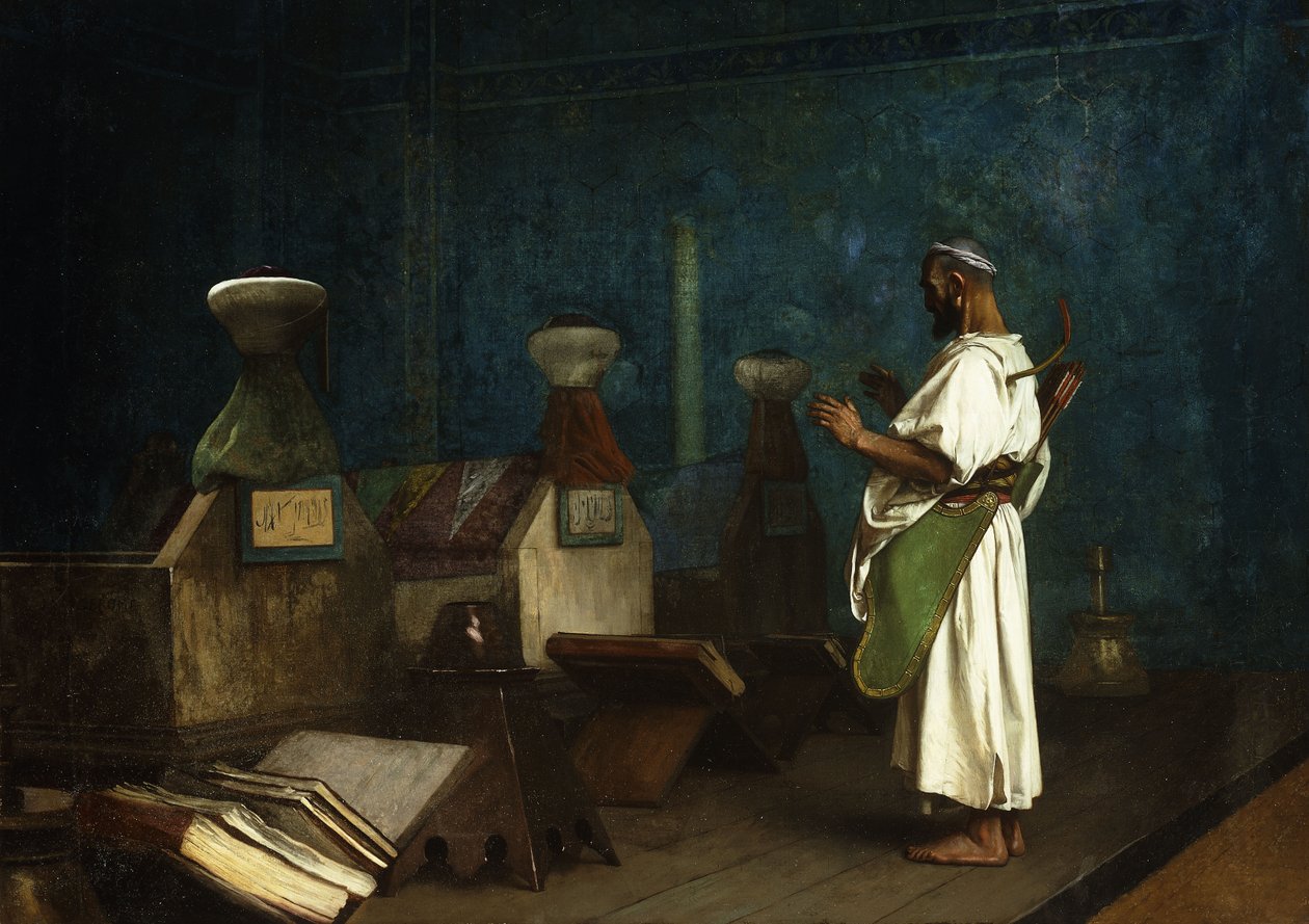 Bønn ved sultanens grav; Le Tombeau des Kalifes a Brousse, 1878 av Jean Leon Gerome
