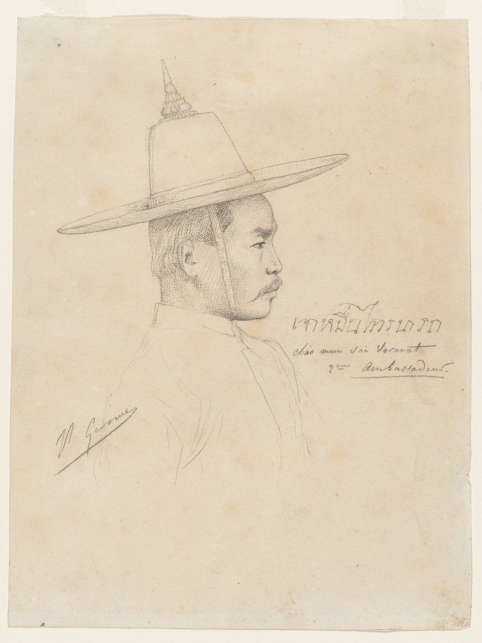 Studie for "Mottakelsen av de siamesiske ambassadørene i Fontainebleau" av Jean Leon Gerome