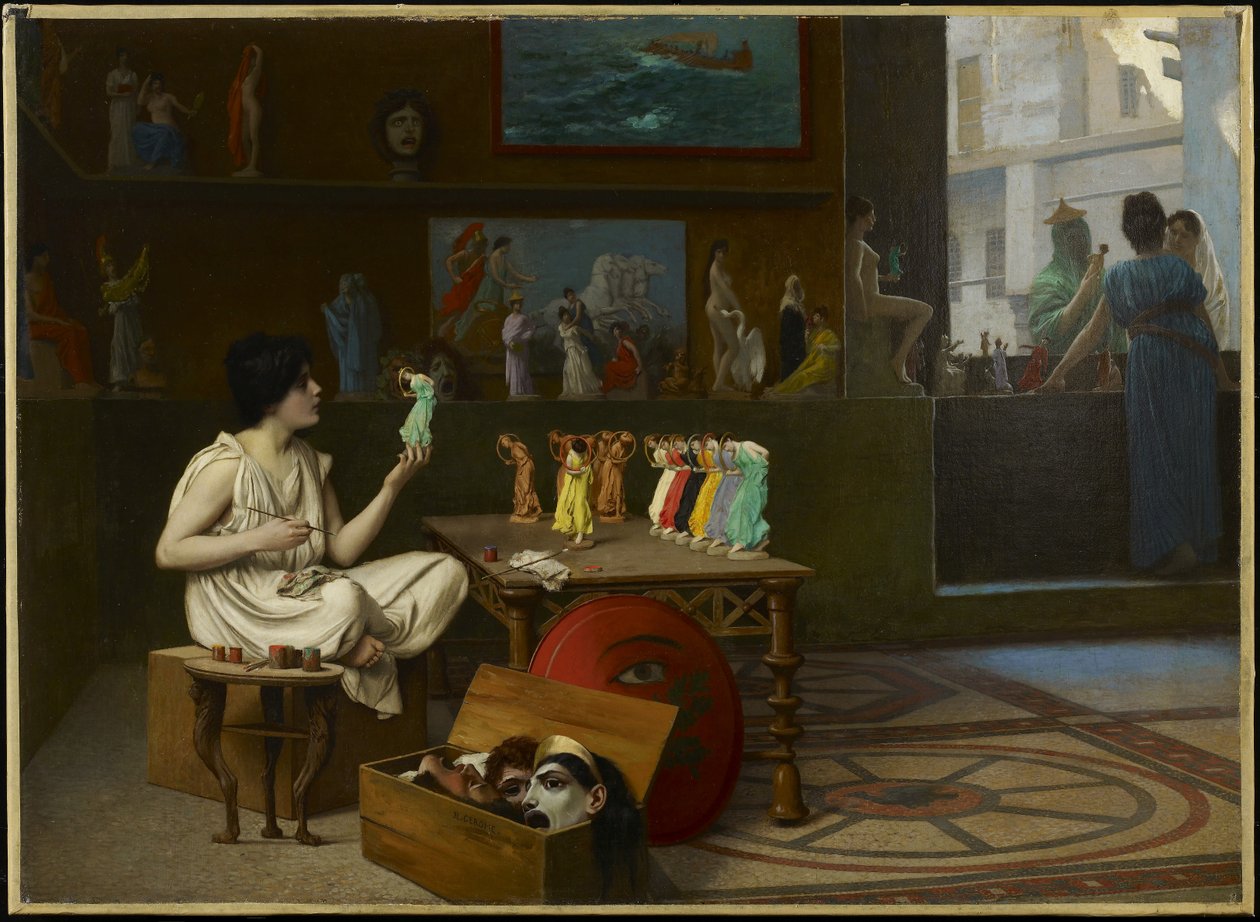 Den antikke keramikkmaleren: Skulptur puster liv i maleriet, 1893 av Jean Leon Gerome
