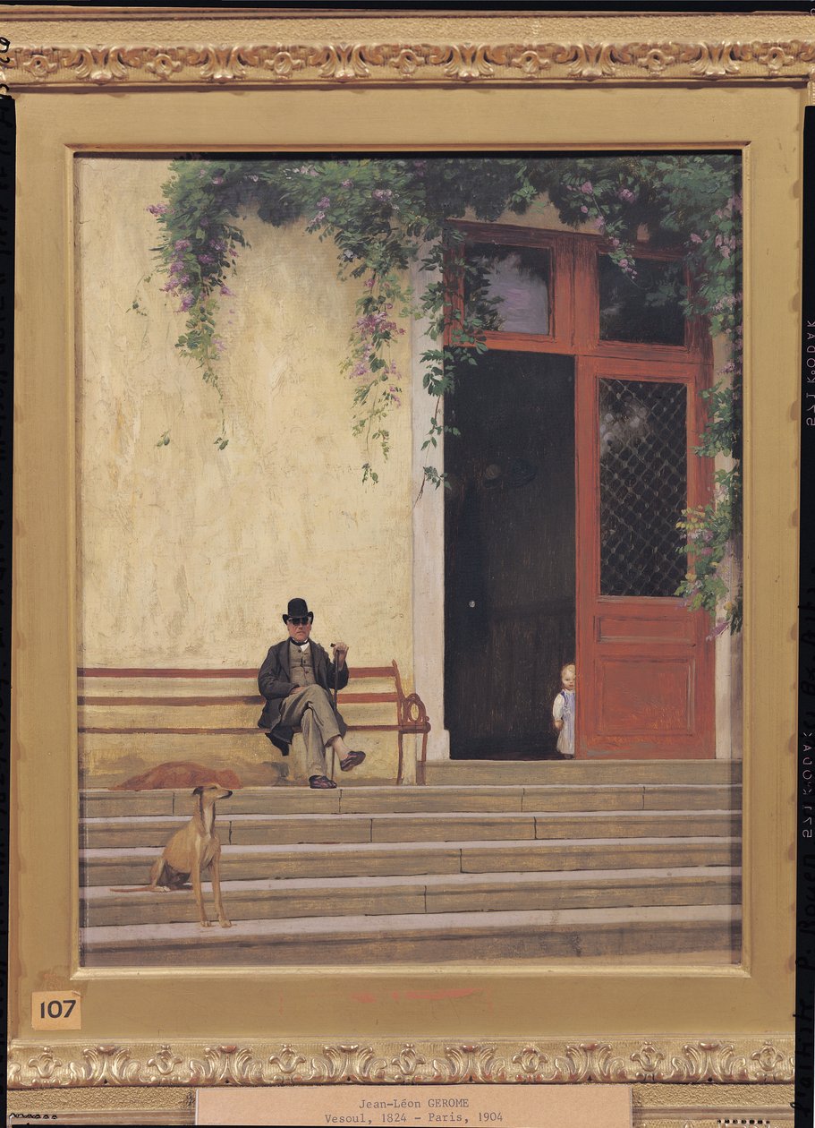 Kunstnerens far og sønn på dørstokken til huset hans, ca. 1866-67 av Jean Leon Gerome