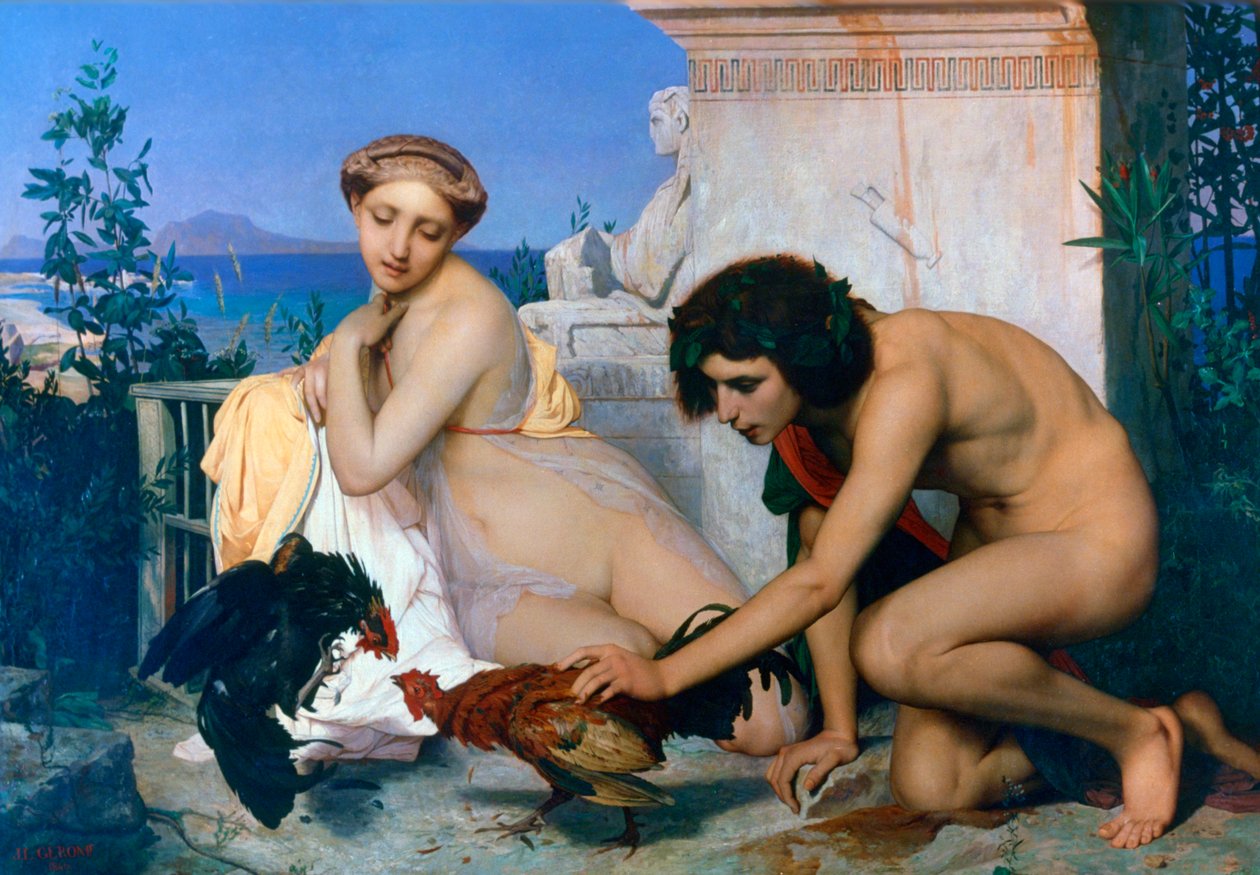 Unge grekere som oppmuntrer haner til å kjempe, 1846 av Jean Leon Gerome