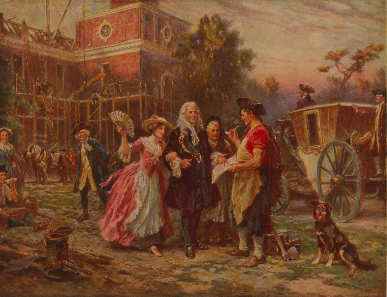 Bygging av frihetens vugge, ca. 1930 av Jean Leon Gerome Ferris