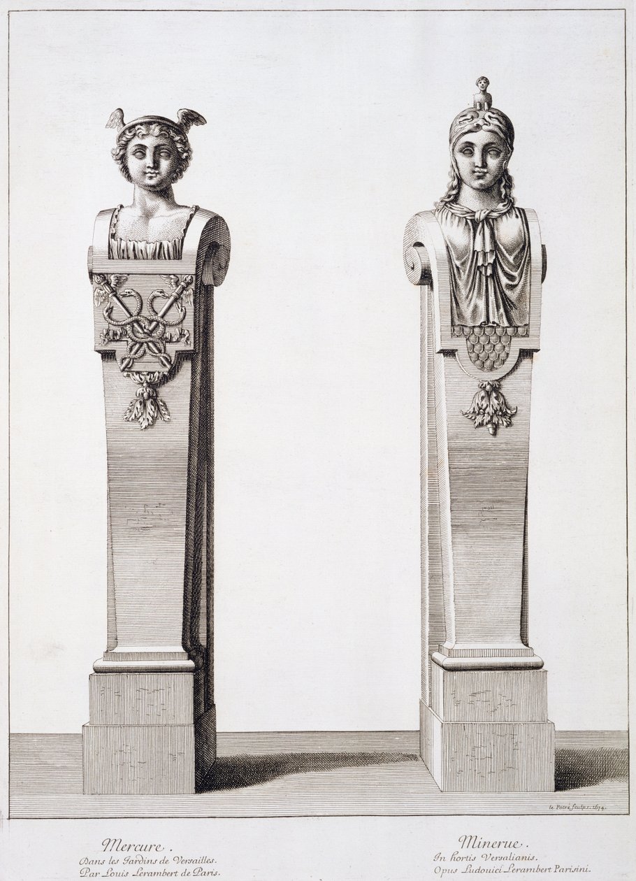 Byster av Merkur og Minerva av Louis Lerambert i Versailles, 1674 av Jean Lepautre