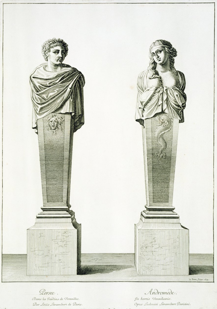 Skulpturer som viser Perseus og Adromeda av Louis Lerambert i Versailles av Jean Lepautre